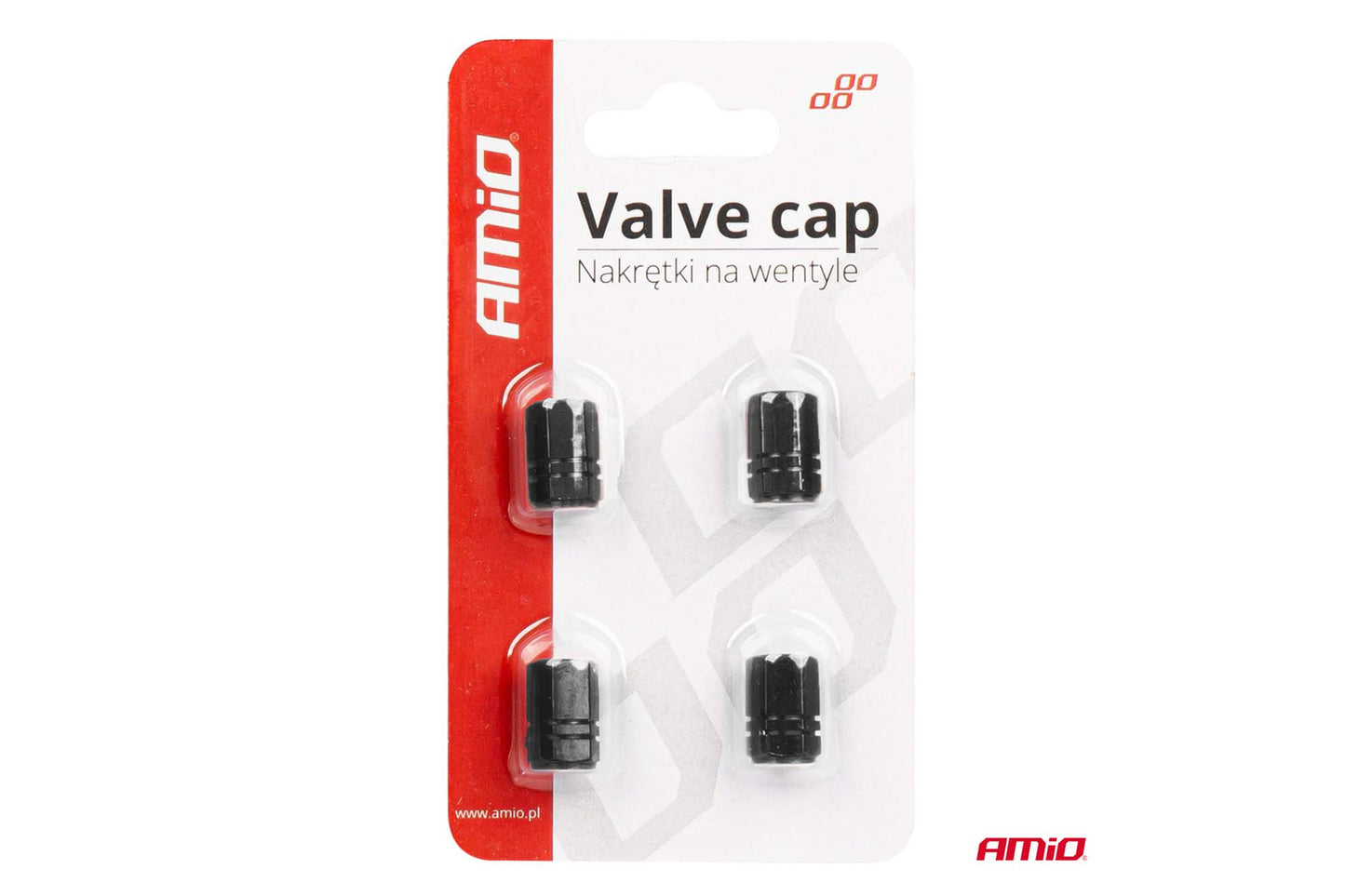 Blister capace aluminiu Amio pentru valve, cu finisaj negru, 4 bucati