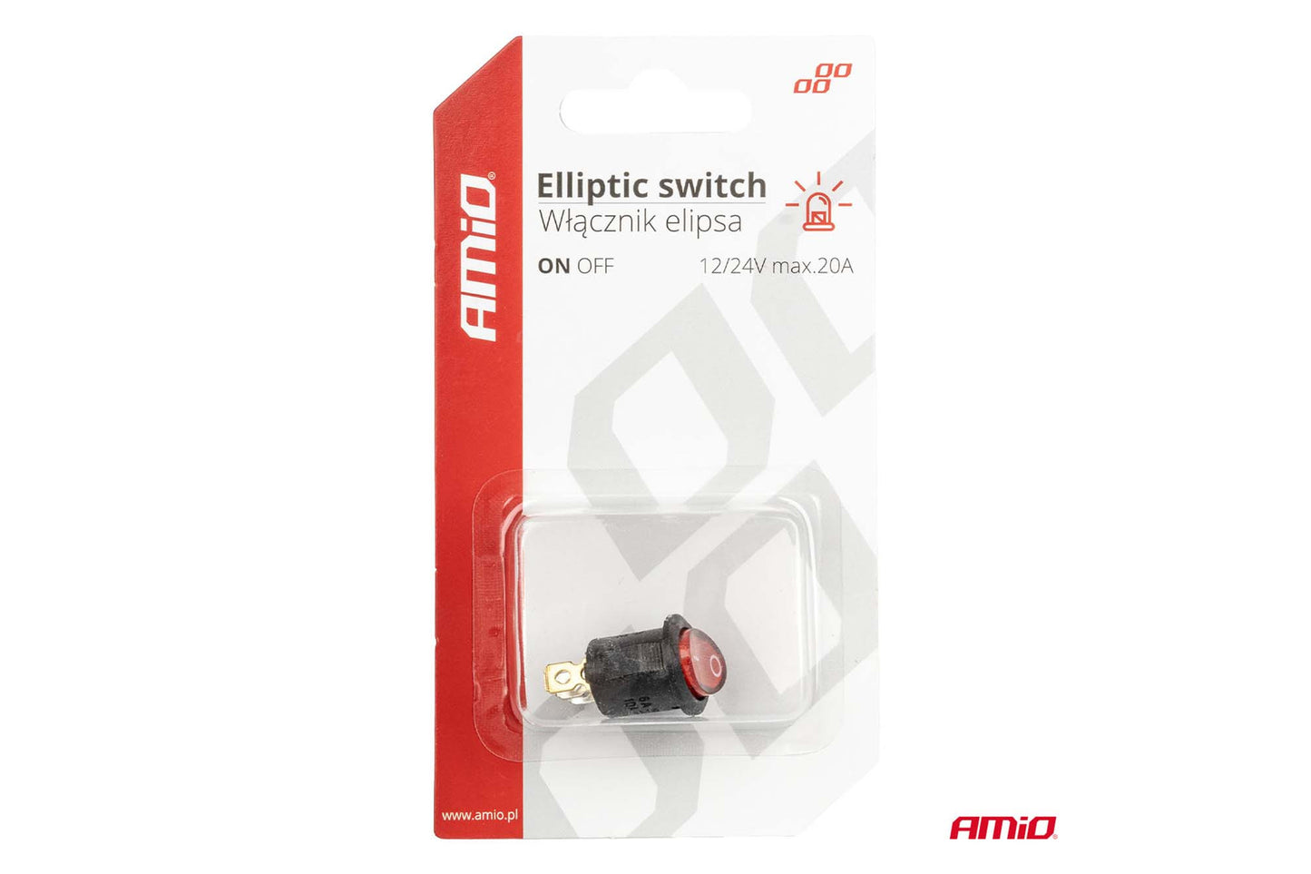 Amio On/Off Switch with 3 Pins and Light Indicator, 12V, 20A