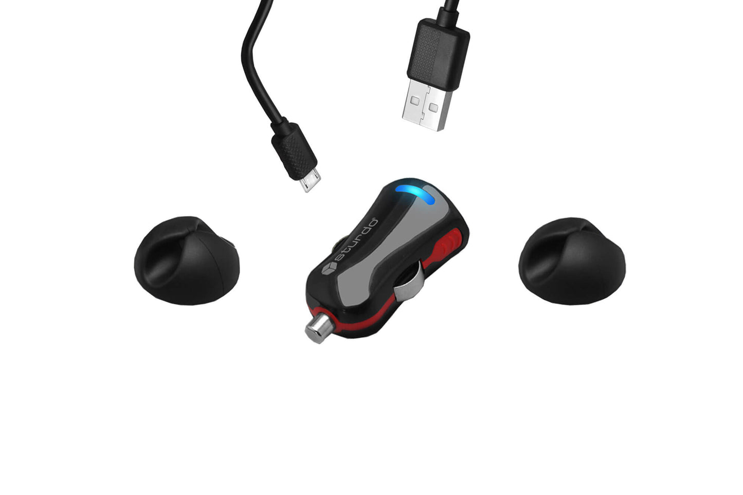 Încărcător auto mini USB negru Sturdo Pro Sport series 2A, cu cablu micro USB, 1m