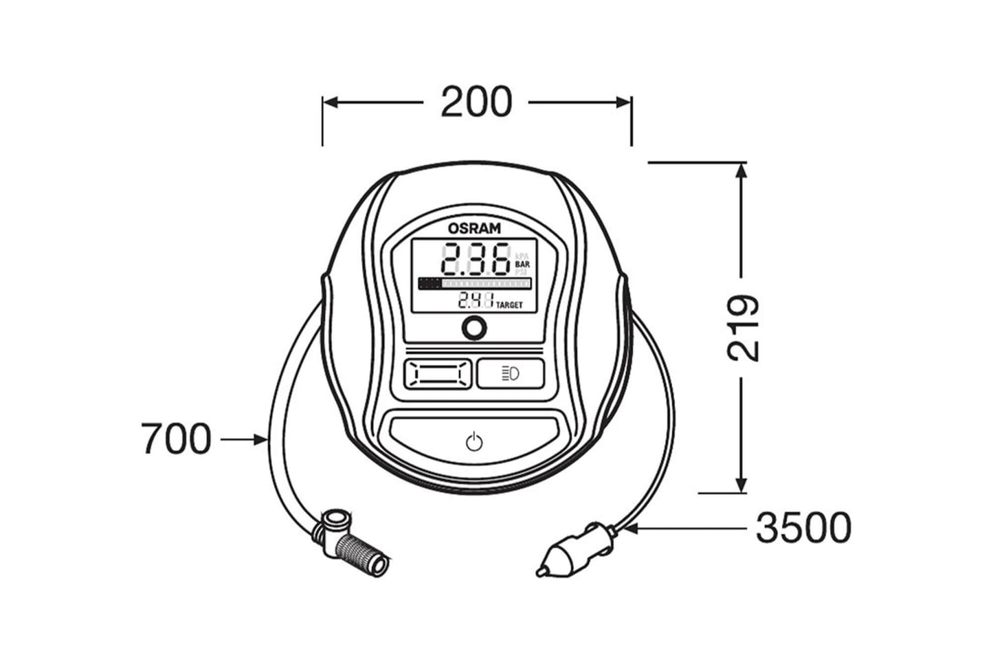 Compresor digital Osram model 1000 pentru anvelope, 12V, 15A, 5.5 bar