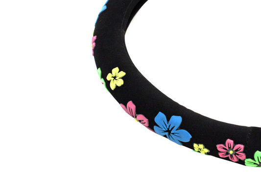 Husa volan Amio 37-39cm, negru cu flori colorate