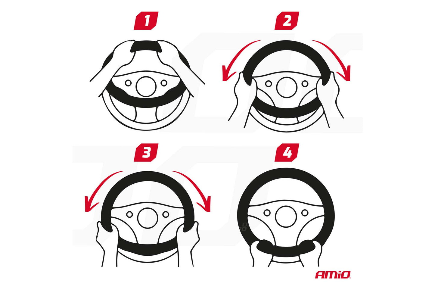 Husa volan Amio 37-39cm, negru cu ornamente rosii