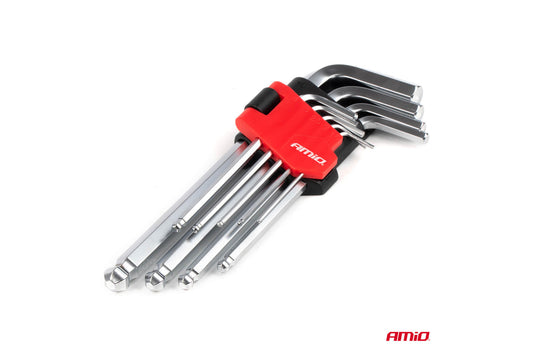 Set de 9 chei hexagonale scurte cu maner Amio
