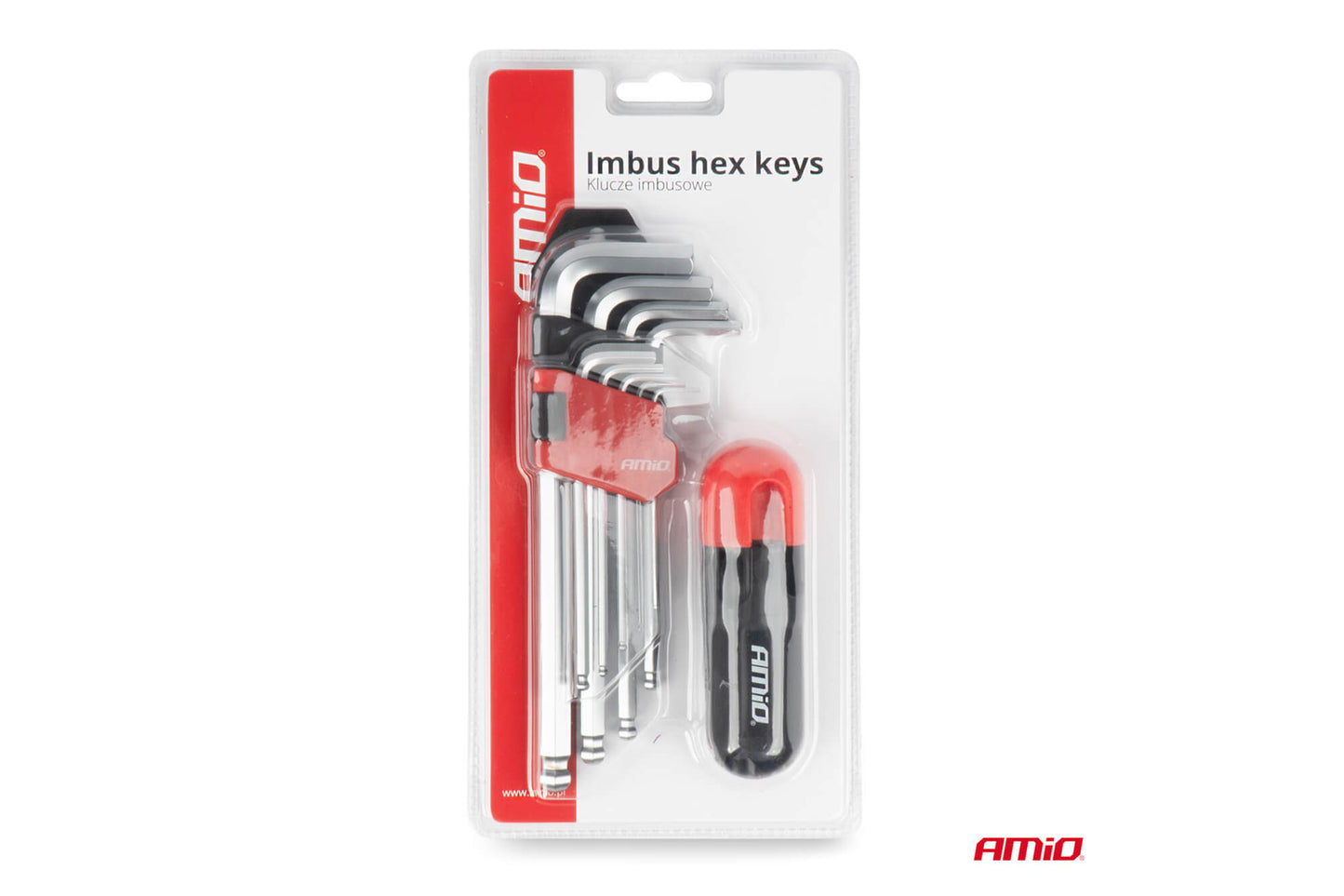 Set de 9 chei hexagonale scurte cu maner Amio
