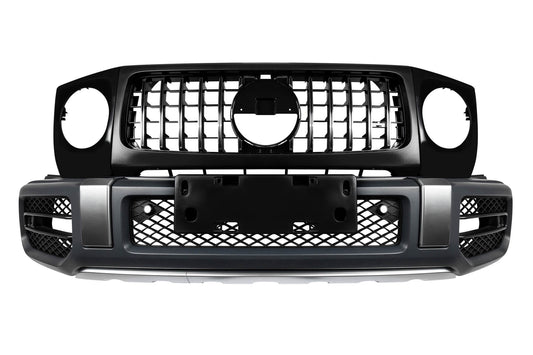 Kit tuning bară față tip 63 compatibil cu Mercedes G class W464 (după 2018), cu PDC, grilă, capace faruri, aripi laterale