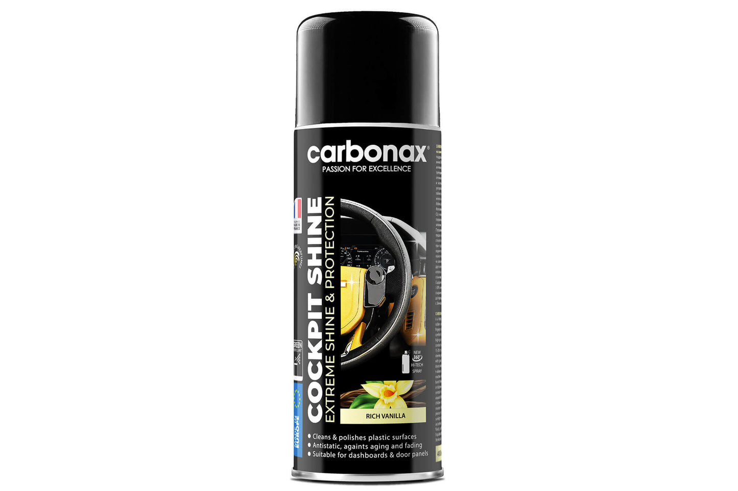 Carbonax Extreme spray for shine and protection, for cleaning and polishing the dashboard, intense vanilla scent 400ml
