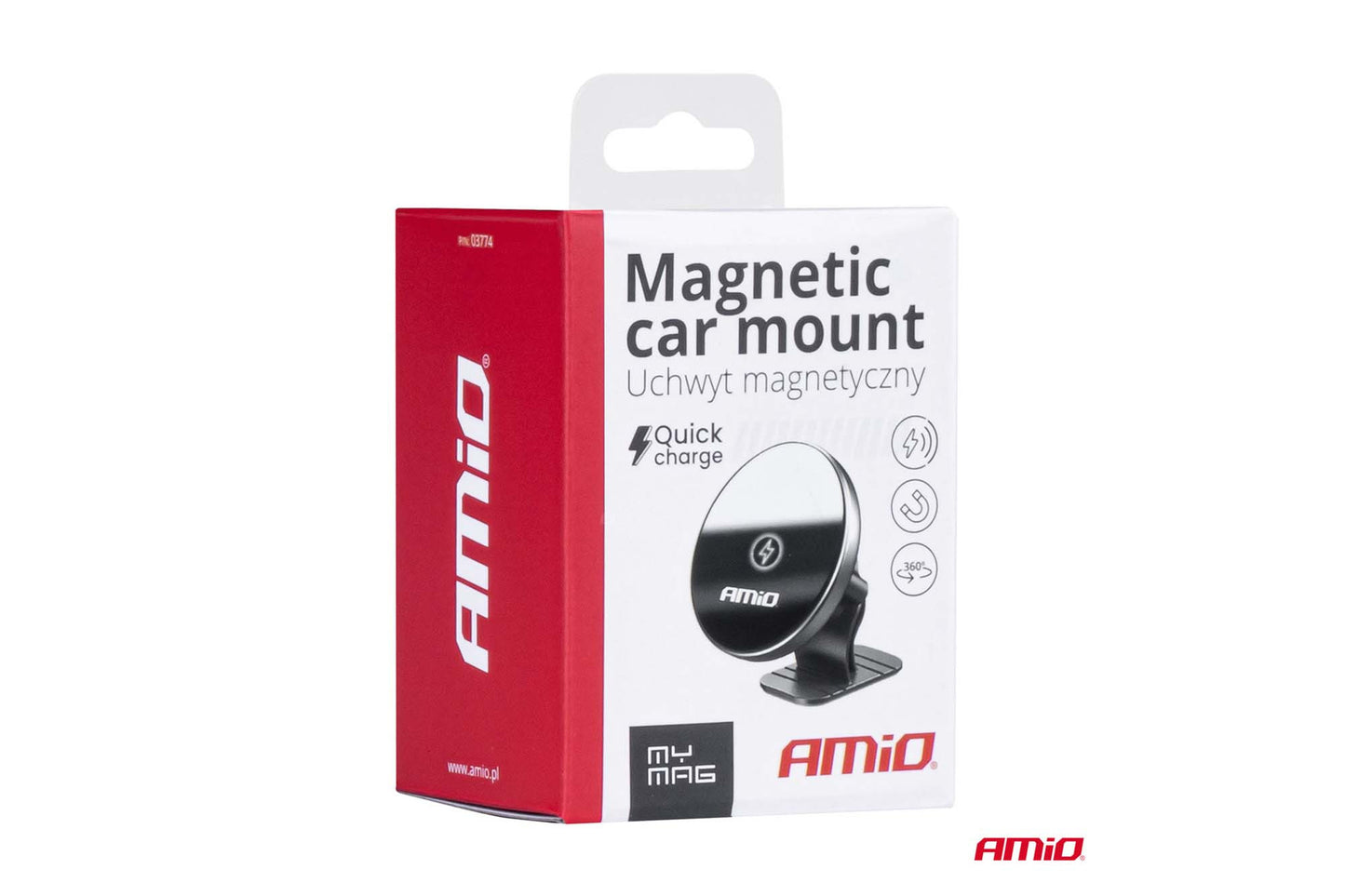 Suport rotund magnetic Amio pentru telefon cu incarcare wireless 15W MegaSafe – montare pe bord