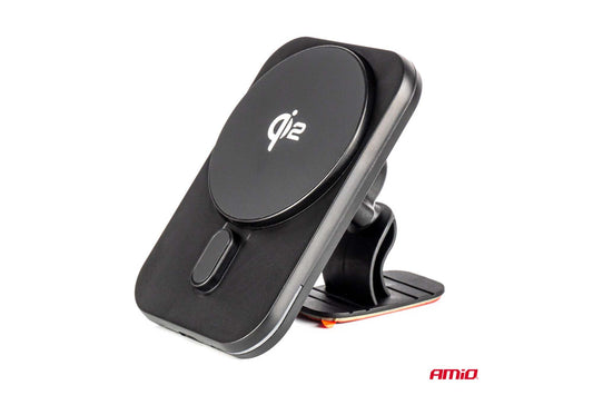 Amio suport magnetic telefon cu incarcare wireless Qi2 15W – montaj pe grilele de ventilatie si bord