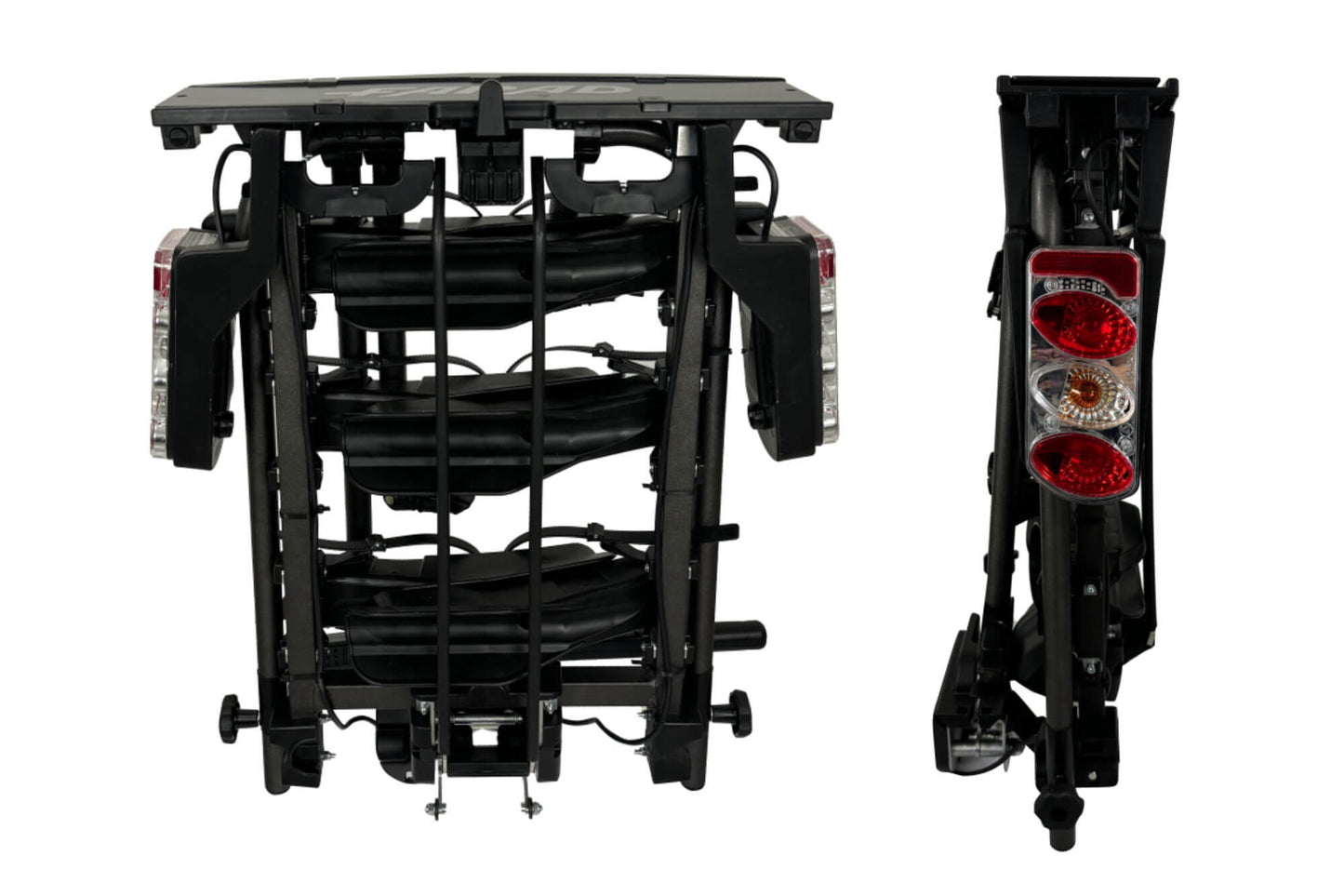 Suport bicicleta Farad pentru bara remorcare, model Susa, pentru 3 biciclete pana la 60 kg, cu spatiu pentru numar de inmatriculare
