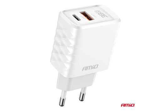 Incarcator rapid Amio cu port USB si Type-C, 220V, 38W