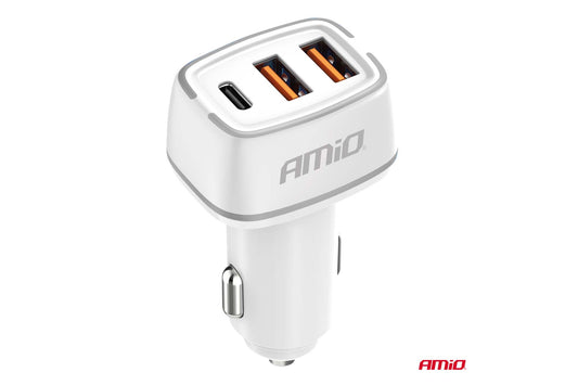 Incarcator auto Amio pentru bricheta cu 2 porturi USB si Type-C, 12/24V, 32W