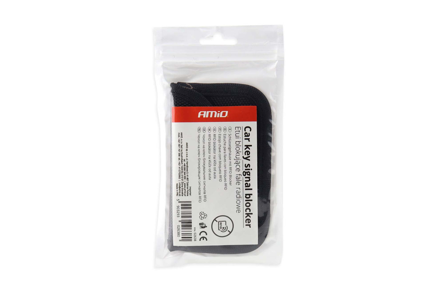 Husa RFID pentru cheie auto Amio, 100x65mm, cu inel metalic