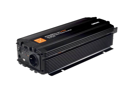 Invertor de curent monofazat Osram, unda sinusoidala modificata, 12V DC, 1000W, 98A, 50Hz, 200-240V RMS, cu un contact.