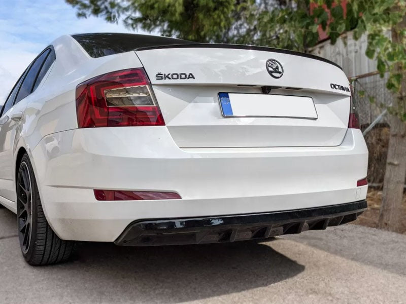 RS style diffuser for Skoda Octavia 5E sedan, station wagon (2012‑2019) rear bumper, gloss black
