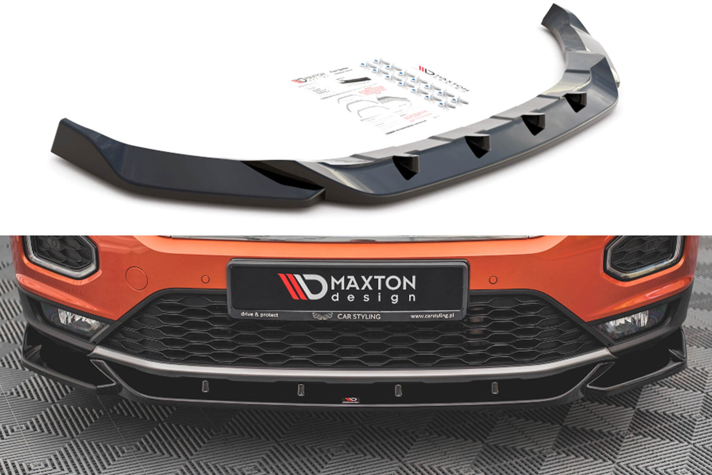 Spoiler Maxton Design versiunea 1 pentru bara fata a VW T-Roc (dupa 2017), culoare carbon