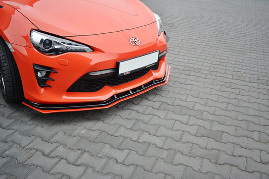 Spoiler Maxton Design versiunea 4 pentru bara fata standard Toyota GT86 (dupa 2017), negru lacuit/rosu lacuit