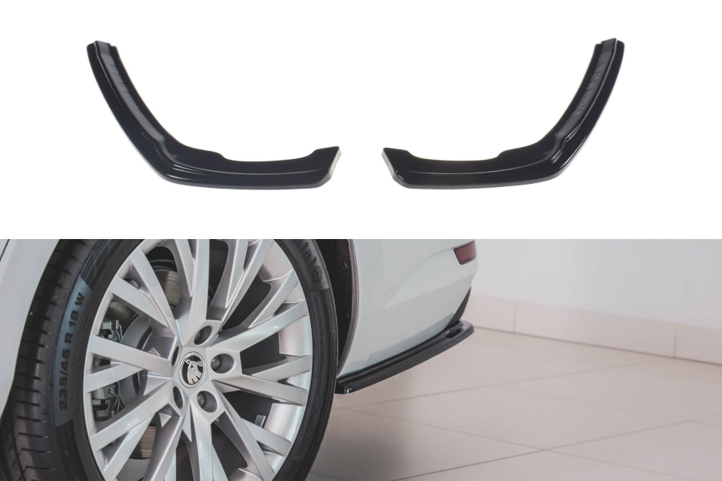 Maxton Design side extensions for Skoda Superb hatchback, break (station wagon) rear bumper after 2019, matte black