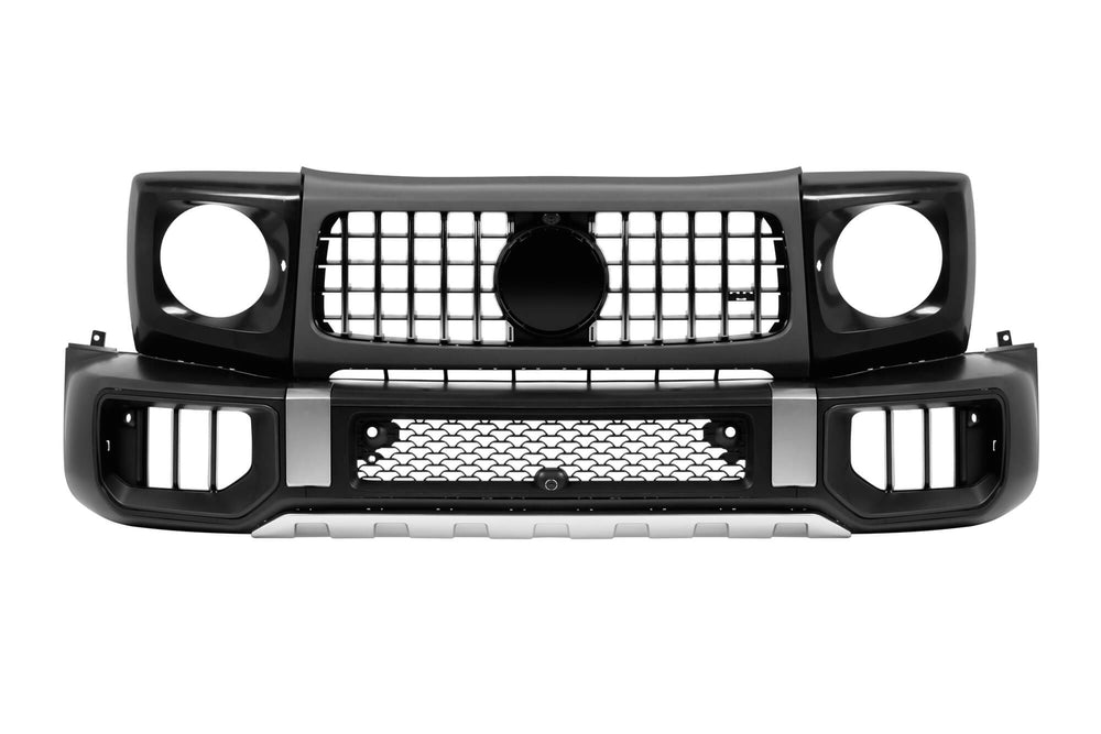 W465 Chrome Front Bar Set compatible with Mercedes G Class W464 (2018 onwards) with PDC, grille, headlight covers, fender extensions