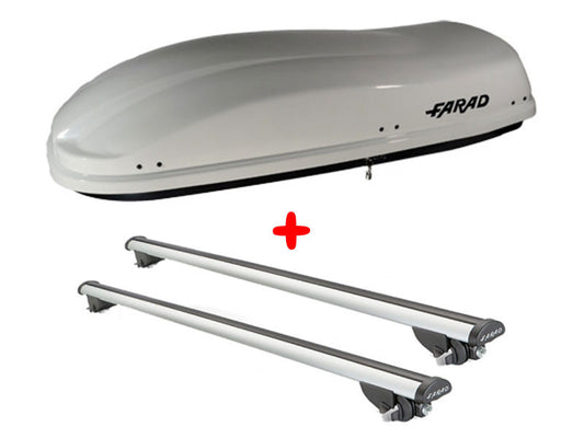Set Bare Transversale + Cutie Portbagaj Farad Marlin F3 480L pentru Volkswagen Touareg (dupa 2018), model cu bare longitudinale integrate
