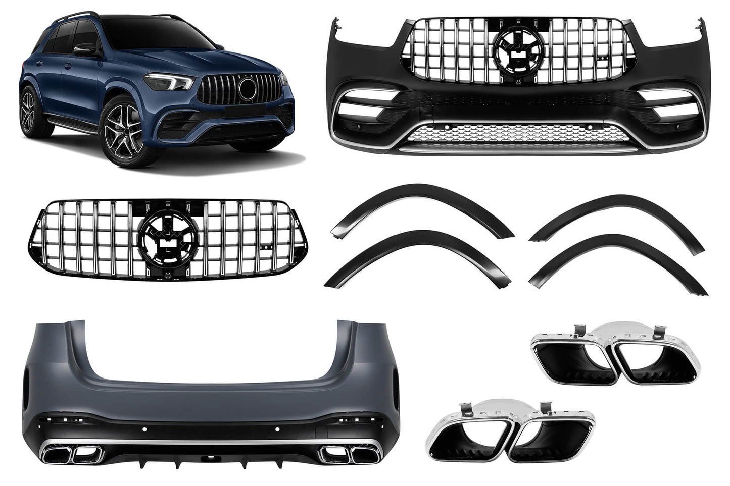 Tuning package type 63 compatible with Mercedes GLE SUV W167 (2019-2023), with chrome strips and tips