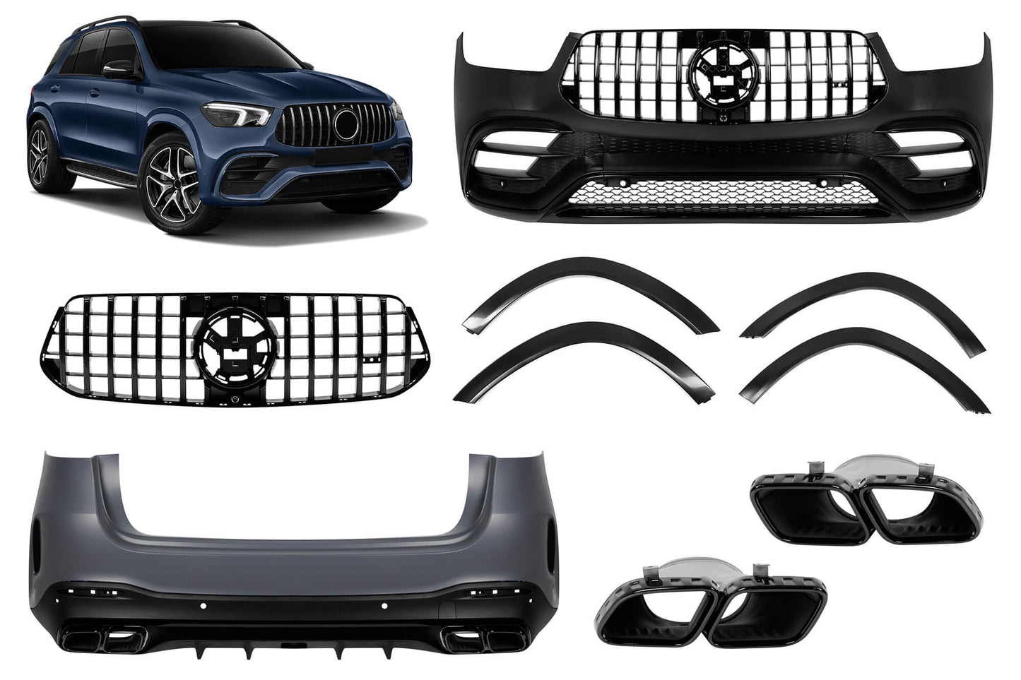 63 Type Tuning Package compatible with Mercedes GLE SUV W167 2019-2023, with black trims and tailpipes