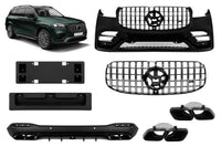Tuning package with black elements and chrome/black grille, compatible with Mercedes GLS X167 (2020-2023) for models equipped with AMG Line rear bumper