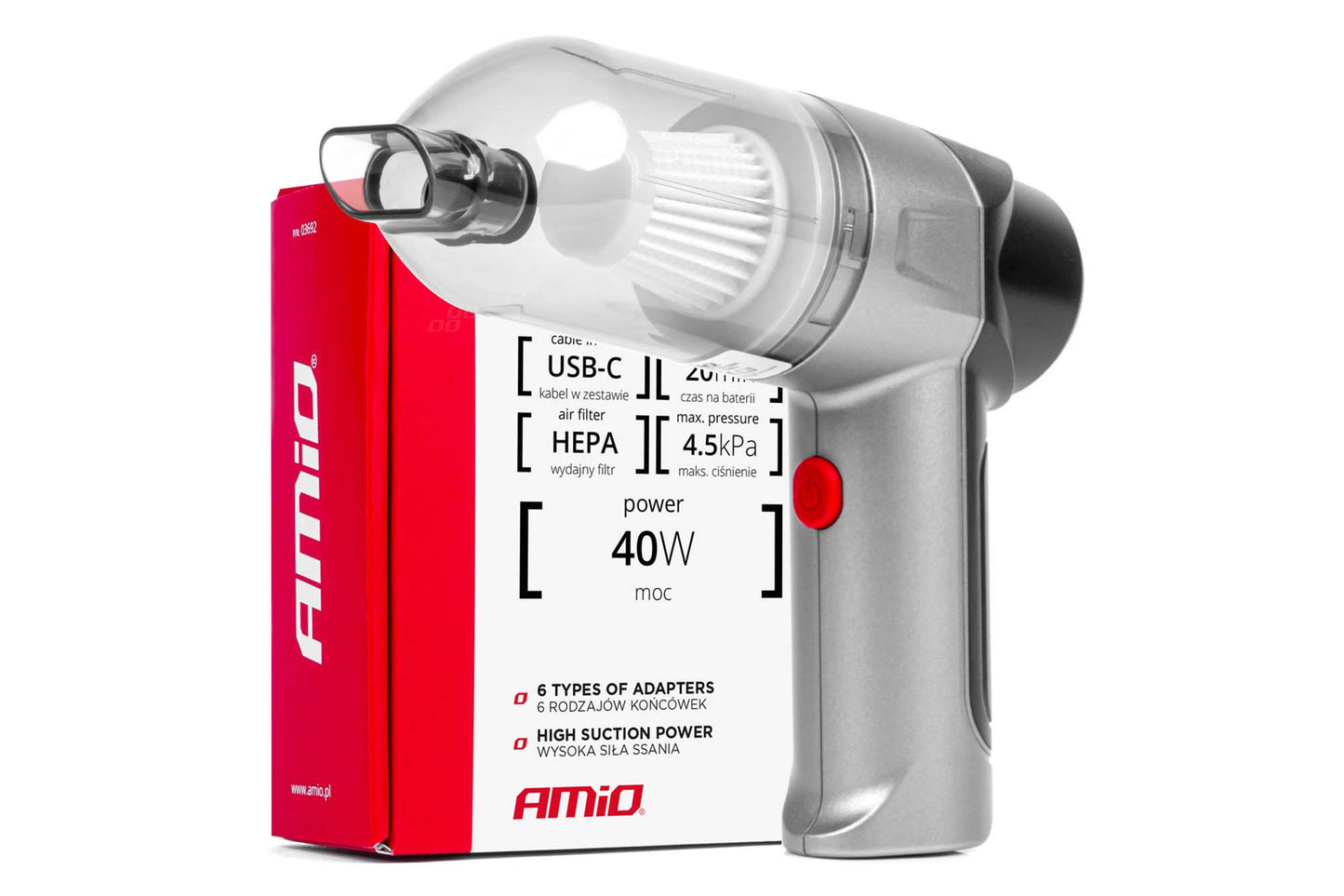 Aspirator auto fără fir Amio 40W, 4000mAh, 4.5kPa