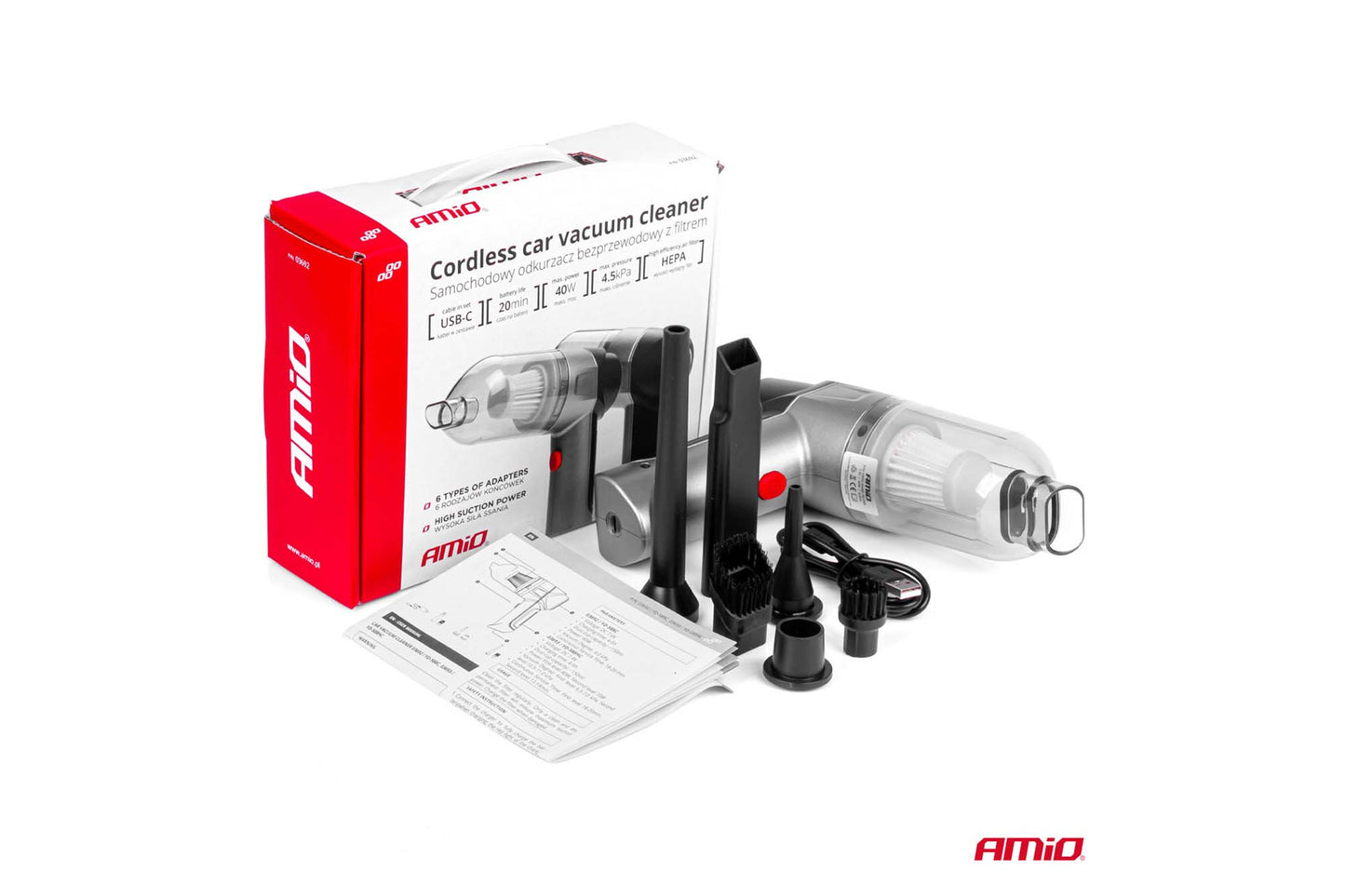Aspirator auto fără fir Amio 40W, 4000mAh, 4.5kPa