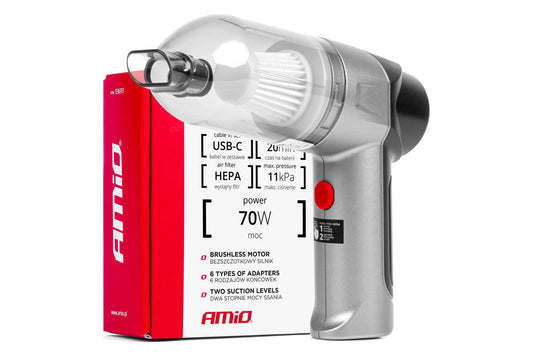 Amio Aspirator Auto Fără Fir 70W, 4000mAh, 11kPa, fără Perii (brushless)