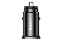 Incarcator auto Baseus din aluminiu cu porturi USB si Type-C, 12-24V, 30W, 5A