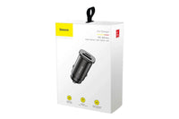 Incarcator auto Baseus din aluminiu cu porturi USB si Type-C, 12-24V, 30W, 5A