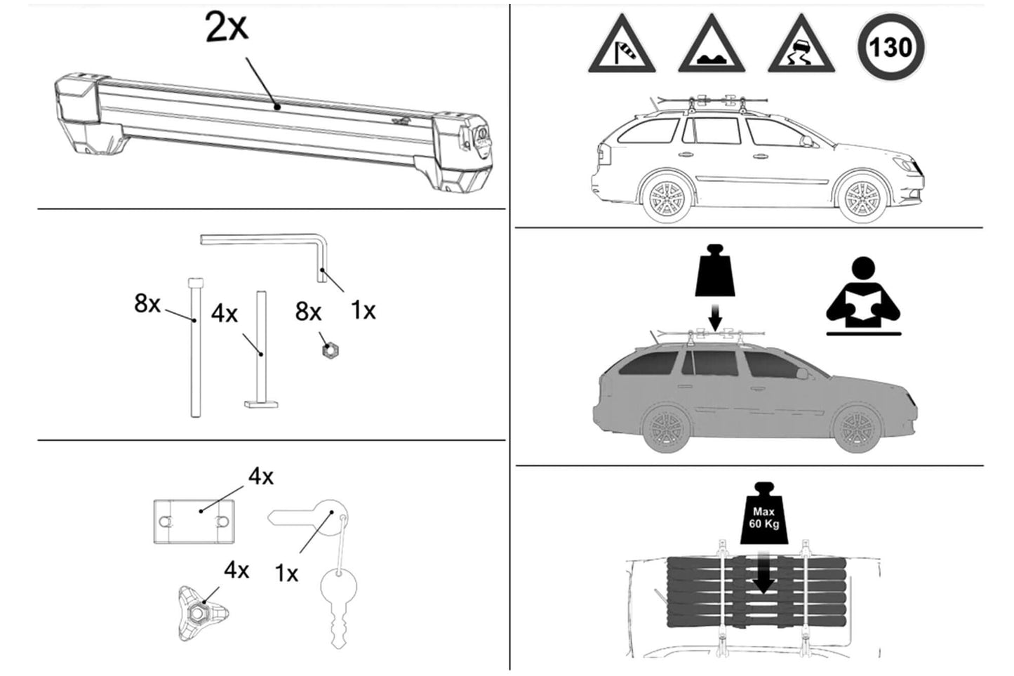 Suport schiuri Hakr Alu 6, latime 750 mm, pentru 6 schiuri, manere negre