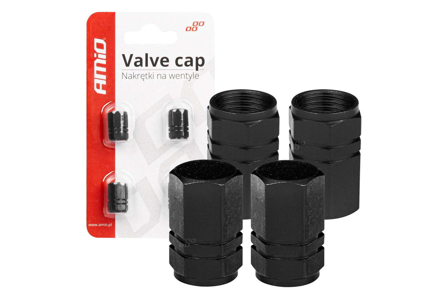 Blister capace aluminiu Amio pentru valve, cu finisaj negru, 4 bucati