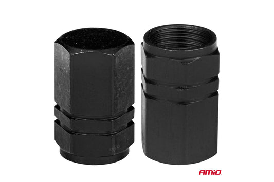 Blister capace aluminiu Amio pentru valve, cu finisaj negru, 4 bucăți