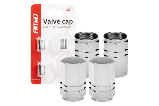 Blister capace aluminiu Amio pentru valve, cu finisaj cromat, 4 bucăți
