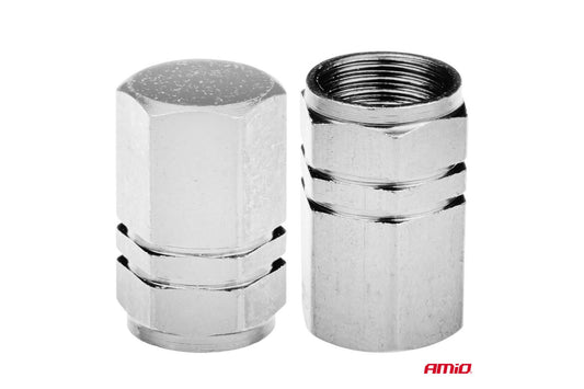 Blister capace aluminiu Amio pentru valve, cu finisaj cromat, 4 bucăți