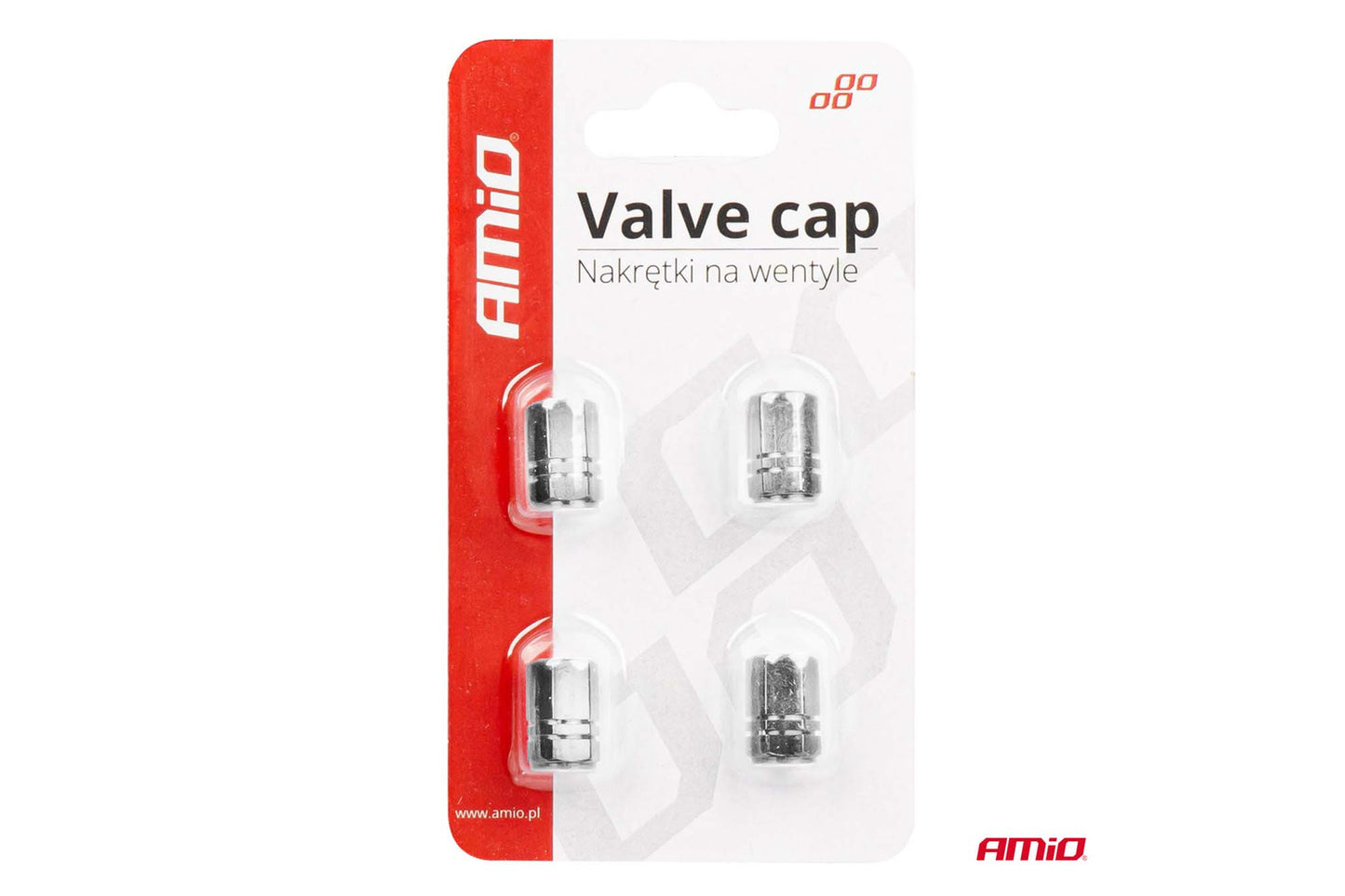 Blister capace aluminiu Amio pentru valve, cu finisaj cromat, 4 bucati