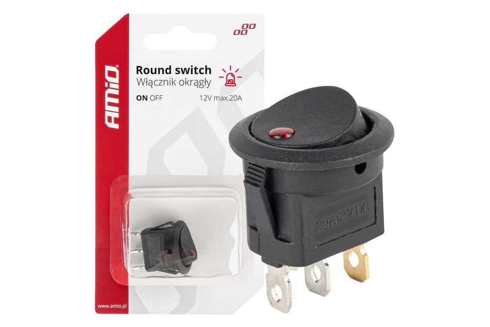 Amio On/Off Button with 3 Pins and Red Indicator, 12V, 20A