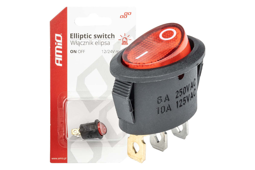 Amio On/Off Switch with 3 Pins and Light Indicator, 12V, 20A
