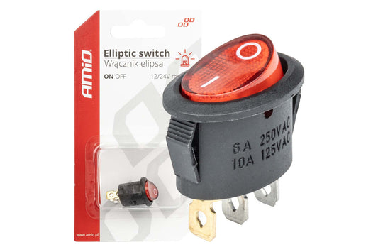 Buton On/Off Amio cu 3 pini si semnalizare luminoasa, 12V, 20A