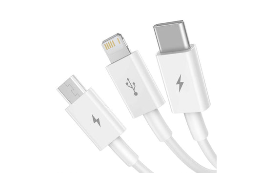 Cablu alb 3 in 1 Baseus Superior Data 3.5A, 150 cm, de la USB la conectori Micro-USB, iPhone si Type-C