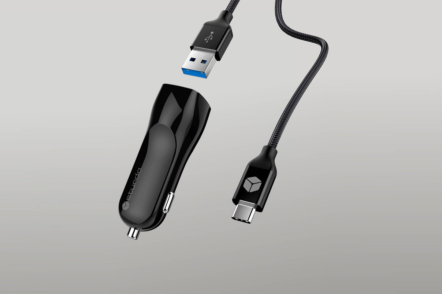 Sturdo Incarcator auto USB negru, 2xUSB, 2A, cu cablu USB Type C, 5 GB/s, 3A, 1m