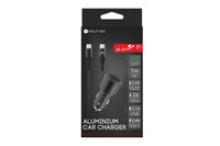 Sturdo încărcător auto USB negru QC 3.0, USB Type C și USB, cu cablu USB Type C, 1m