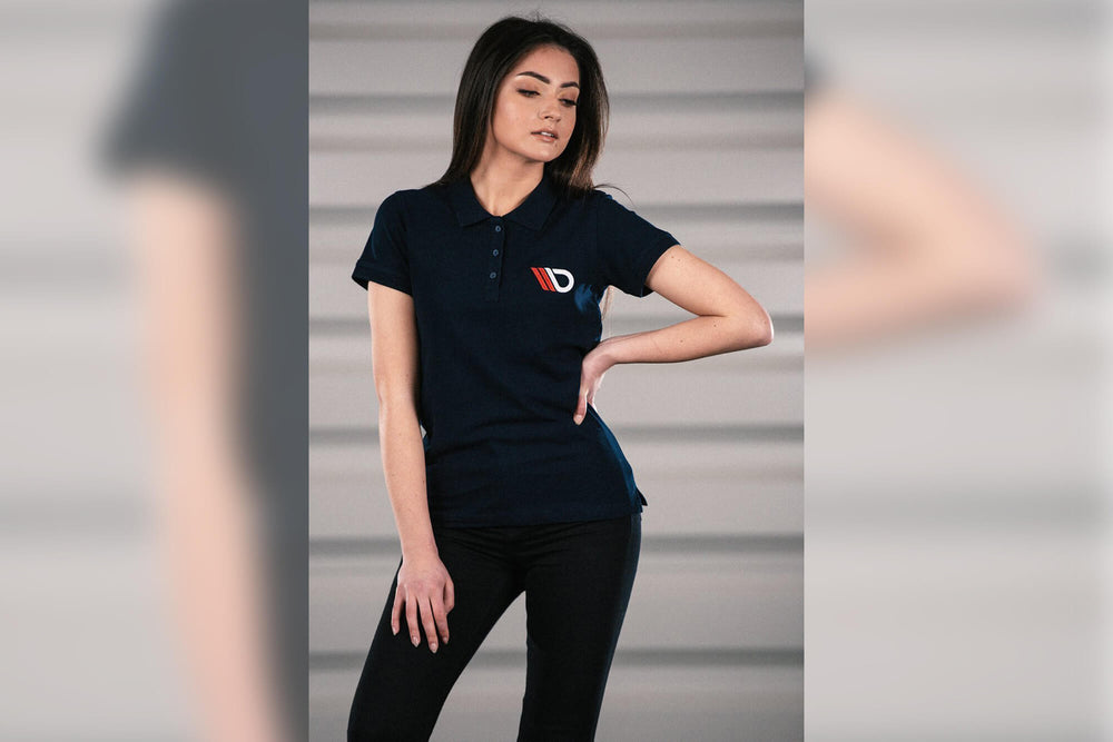 Women's polo shirt Maxton Design, dark blue with logo