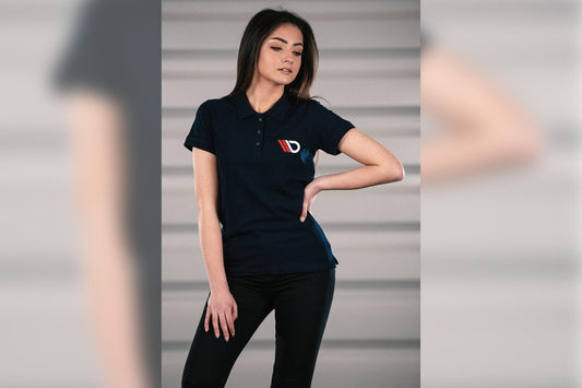 Tricou polo de dama Maxton Design, albastru inchis cu logo