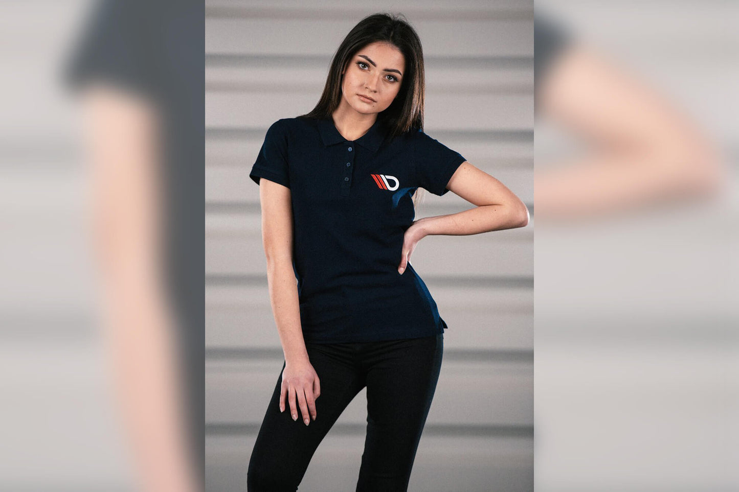 Women's polo shirt Maxton Design, dark blue with logo