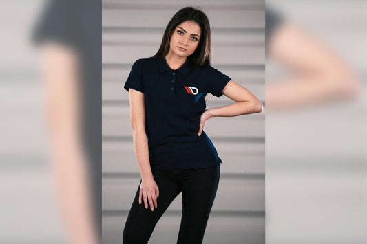 Tricou polo de dama Maxton Design, albastru inchis cu logo