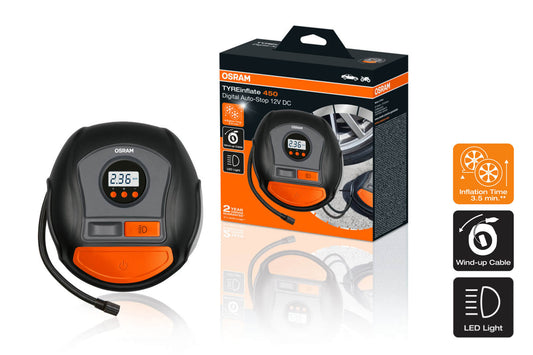 Compresor digital Osram model 450 pentru anvelope, 12V, 10A, 5.5 bar