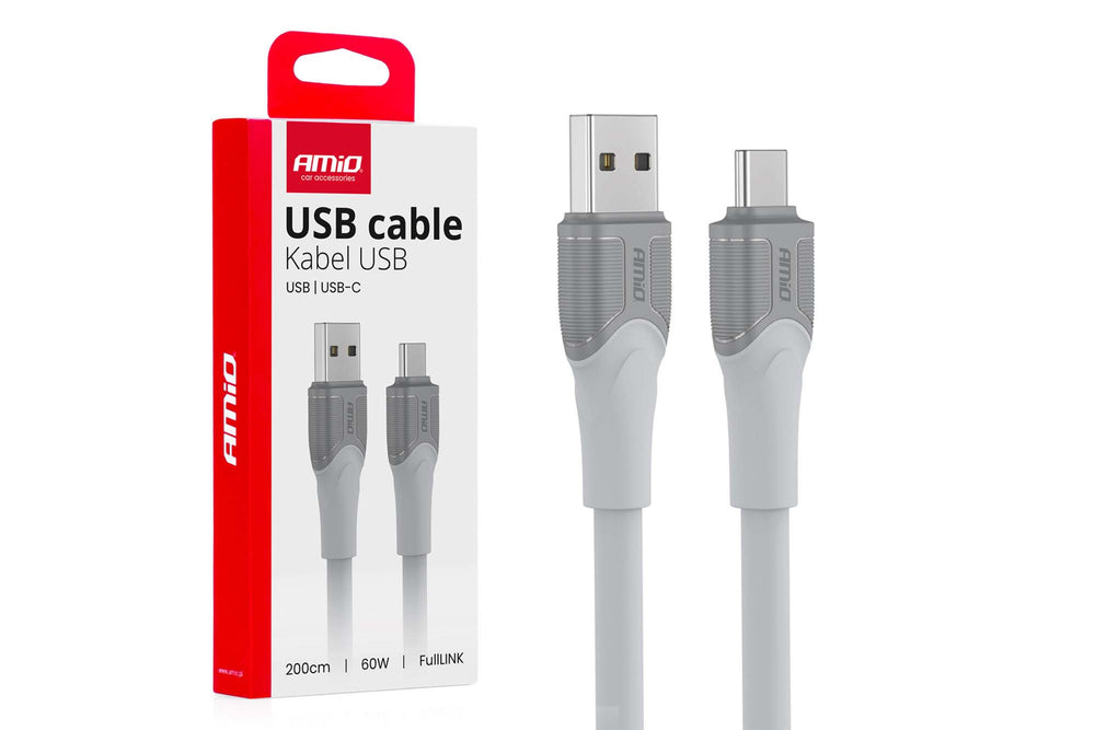 Amio FullLINK USB to Type-C Cable, 60W, 200 cm length, grey