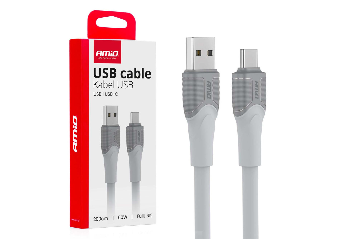 Amio FullLINK USB to Type-C Cable, 60W, 200 cm length, grey